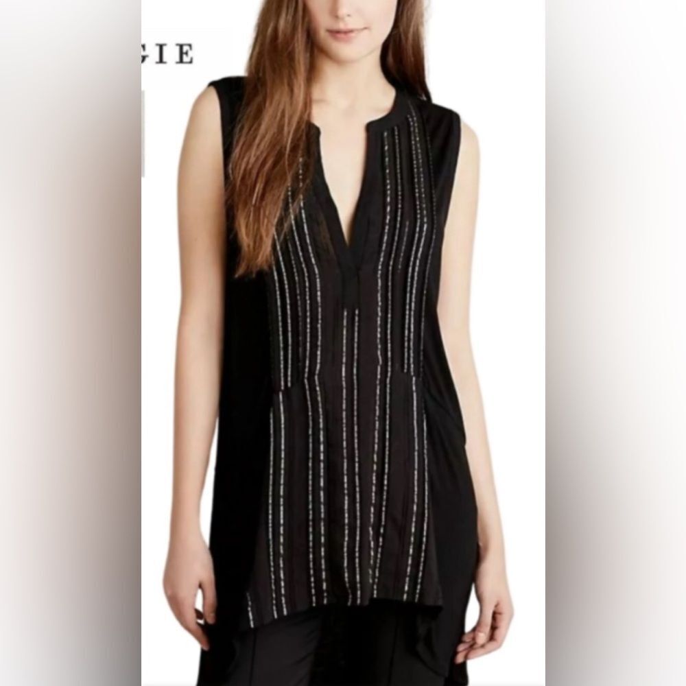 Anthropologie Deletta Shimmering Eve Black Tunic Blouse Size Medium